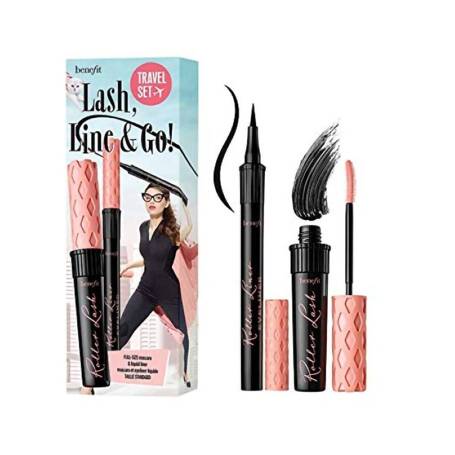 Benefit Lash Line & Go Travel Set zestaw podkręcająco-liftingujący tusz do rzęs Black 8.5g + matowy eyeliner w pisaku Black 1ml